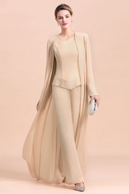 Champagne Long Chiffon Mother of the Bride Dress Three Pieces With Beadings_5