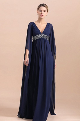 Navy Long Sleeve Ruffles Chiffon Mother Of the Bride Dresses_6