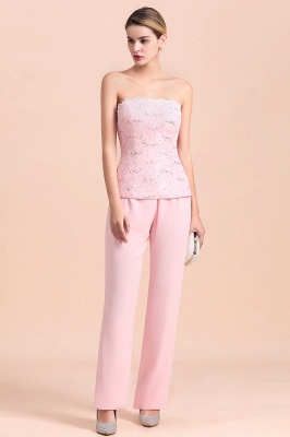 Strapless Appliques Pink Mother of Bride Jumpsuit with Long Sleeves Wraps_8