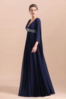 Navy Long Sleeve Ruffles Chiffon Mother Of the Bride Dresses_4