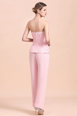 Strapless Appliques Pink Mother of Bride Jumpsuit with Long Sleeves Wraps_13