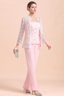 Strapless Appliques Pink Mother of Bride Jumpsuit with Long Sleeves Wraps_5