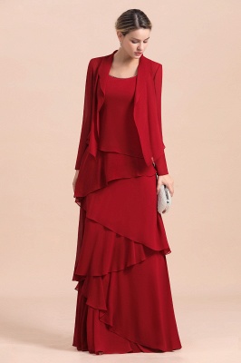 Burgundy Chiffon Mother of the Bride Dress Ruffles With Jacket_5