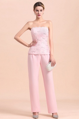 Strapless Appliques Pink Mother of Bride Jumpsuit with Long Sleeves Wraps_12