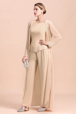 Champagne Long Chiffon Mother of the Bride Dress Three Pieces With Beadings_4