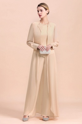 Champagne Long Chiffon Mother of the Bride Dress Three Pieces With Beadings_6