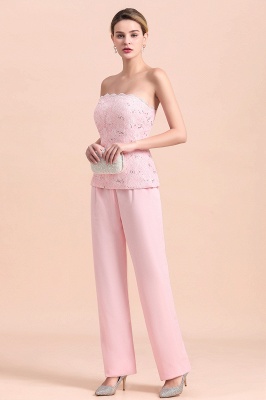 Strapless Appliques Pink Mother of Bride Jumpsuit with Long Sleeves Wraps_9