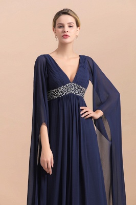 Navy Long Sleeve Ruffles Chiffon Mother Of the Bride Dresses_9