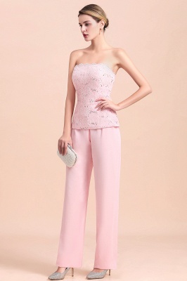 Strapless Appliques Pink Mother of Bride Jumpsuit with Long Sleeves Wraps_11