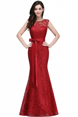 Bowknot-Sash Lace Floor-Length Burgundy Sleeveless Mermaid Prom Dress UKes UK_2