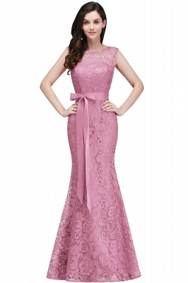 Bowknot-Sash Lace Floor-Length Burgundy Sleeveless Mermaid Prom Dress UKes UK_1