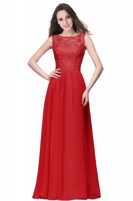 Modest Scoop Neck Floral Lace Formal Dress Floor Length Chiffon Bridesmaid Dress_1