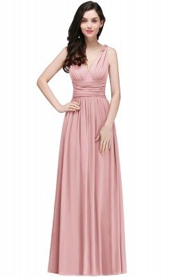 Modest Aline Formal Dress Sleeveless V-Neck Tuffle Chiffon Floor Length Party Dress_2