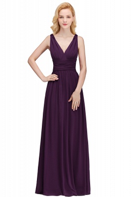 Modest Aline Formal Dress Sleeveless V-Neck Tuffle Chiffon Floor Length Party Dress_4