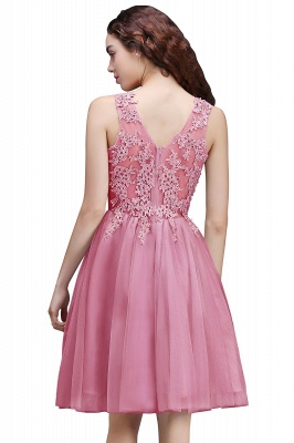 Chic Jewel Neck Tulle Short Homecoming Dress Sleeveless Lace Appliques Mini Party Dress_10