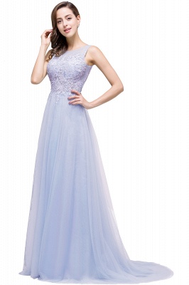 Stylish Scoop Neck Tulle Aline Evening Dress Floral Lace Long Bridesmaid Dresses Sleeveless_4