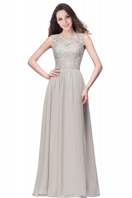 Modest Scoop Neck Floral Lace Formal Dress Floor Length Chiffon Bridesmaid Dress_8