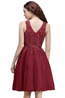 Chic Jewel Neck Tulle Short Homecoming Dress Sleeveless Lace Appliques Mini Party Dress_8