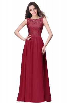 Modest Scoop Neck Floral Lace Formal Dress Floor Length Chiffon Bridesmaid Dress_2