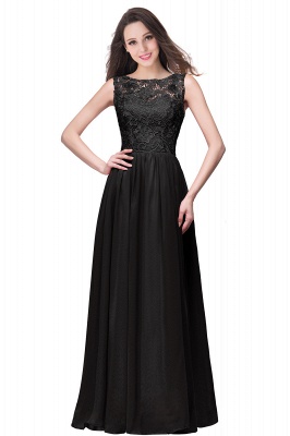 Modest Scoop Neck Floral Lace Formal Dress Floor Length Chiffon Bridesmaid Dress_7