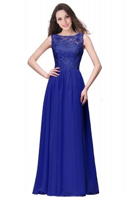 Modest Scoop Neck Floral Lace Formal Dress Floor Length Chiffon Bridesmaid Dress