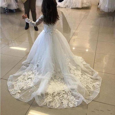 Scoop Neck Long Sleeves Little Girl Dress for Wedding Floral Lace Flower Girl Dress_3