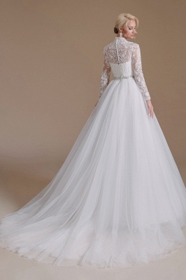 Elegant Aline Wedding Dress with Long Sleeves Floral Lace Bridal Dress_5