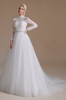 Elegant Aline Wedding Dress with Long Sleeves Floral Lace Bridal Dress_3