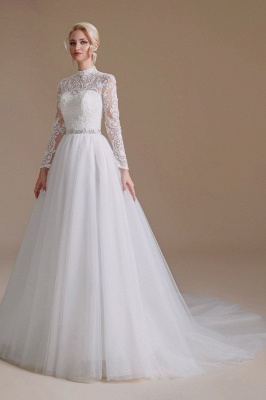 Elegant Aline Wedding Dress with Long Sleeves Floral Lace Bridal Dress_4