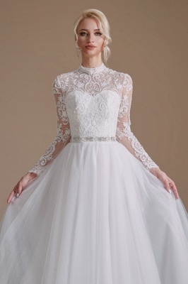 Elegant Aline Wedding Dress with Long Sleeves Floral Lace Bridal Dress_6