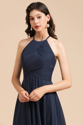 Halter Chiffon Long Bridesmaid Dress Sleeveless Pleated Wedding Guest Dress_4