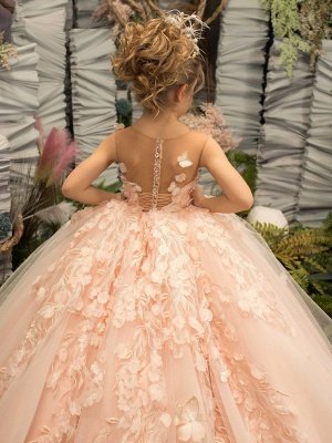 Elegant Floral Princess Flower Girl Dress Crew Neck Pageant Dress_5