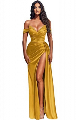 Off-the-Shoulder Satin Mermaid Prom Dress Side Split With Sweep Train_10