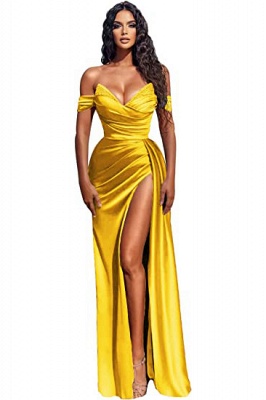 Off-the-Shoulder Satin Mermaid Prom Dress Side Split With Sweep Train_13