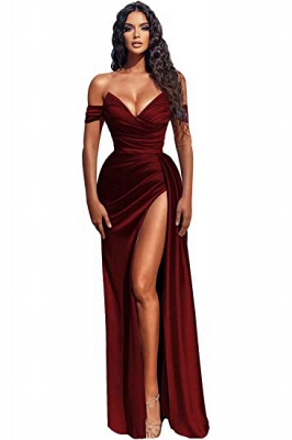 Off-the-Shoulder Satin Mermaid Prom Dress Side Split With Sweep Train_8