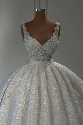 Luxury Sparkly Sequins Ball Gown Wedding Dresses Sleeveless Sweetheart Floral Lace Appliques_2