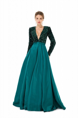 Sparkly Sequins Floor-Length Evening Dress Satin Side Split Prom Dress with Long Sleeves_10