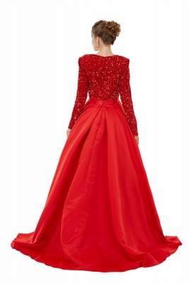 Sparkly Sequins Floor-Length Evening Dress Satin Side Split Prom Dress with Long Sleeves_3