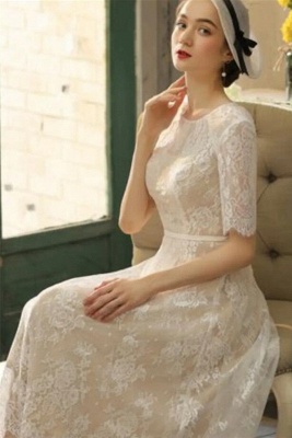 Beautiful Scoop Neck Lace Aline Wedding Dress Ankle Length Bridal Dress with Half Sleeves_5