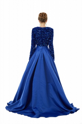 Sparkly Sequins Floor-Length Evening Dress Satin Side Split Prom Dress with Long Sleeves_8