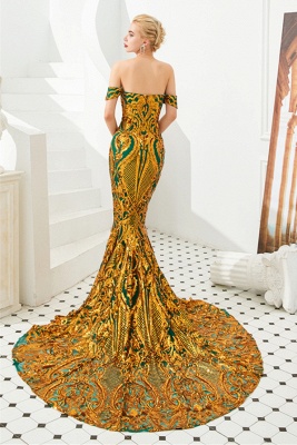 Glamorous Off-the-Shoulder Glitter Sequins Appliques Long Mermaid Prom Dress_3