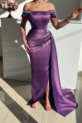 Gorgeous Long Mermaid Off the Shoulder Satin Prom Dress with Train_1