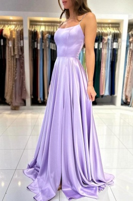 Spaghetti Straps Lilac Satin Evening Dress Sleeveless Simple Formal Dress