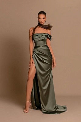 Amazing Off-the-Shoulder Ruched Satin Evening Dress with Side Split_2