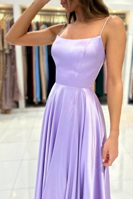 Spaghetti Straps Lilac Satin Evening Dress Sleeveless Simple Formal Dress_2