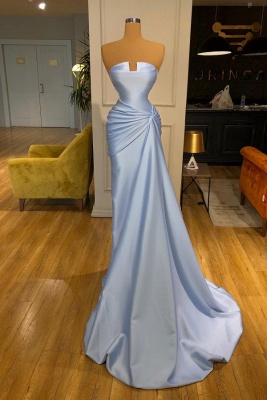 Strapless Ruched Satin Long Prom Dress with Side Sweep Train_1