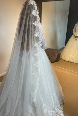 Elegant Long Sleeves Lace Wedding Dresses A-line Tulle Bridal Dress with Appliques_2