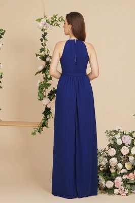 Halter Ruched Chiffon Keyhole Long Evening Dress A-line Bridesmaid Dress_2