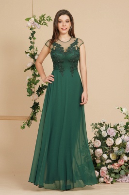 Chic Jewel Neck Lace Appliques Chiffon Bridesmaid Dress Cap Sleeves Long Evening Dress_1