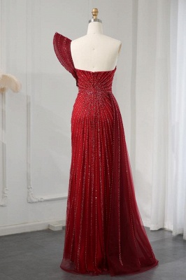 Luxury One Shoulder Sweetheart Beadings Mermaid Prom Dress with Front Slit_2